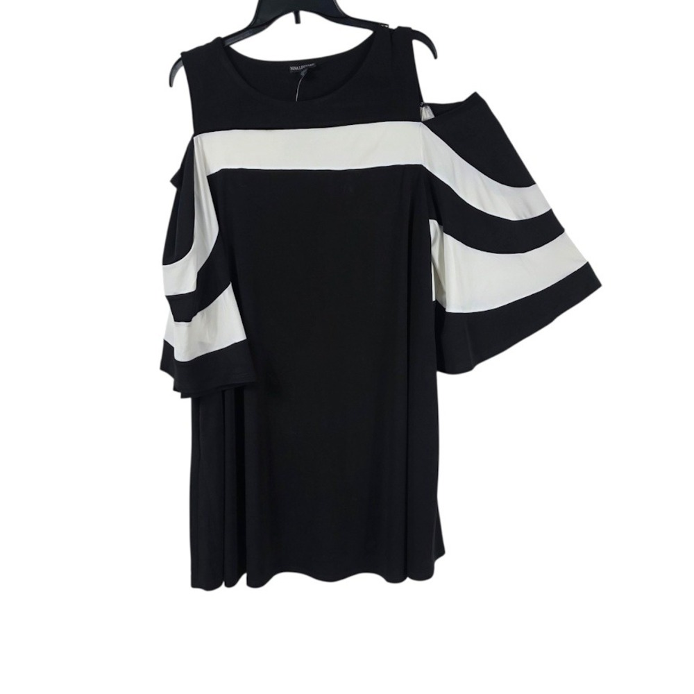 Nina Leonard Dress Women XL Black White Party Shift Church Colorblock NWT